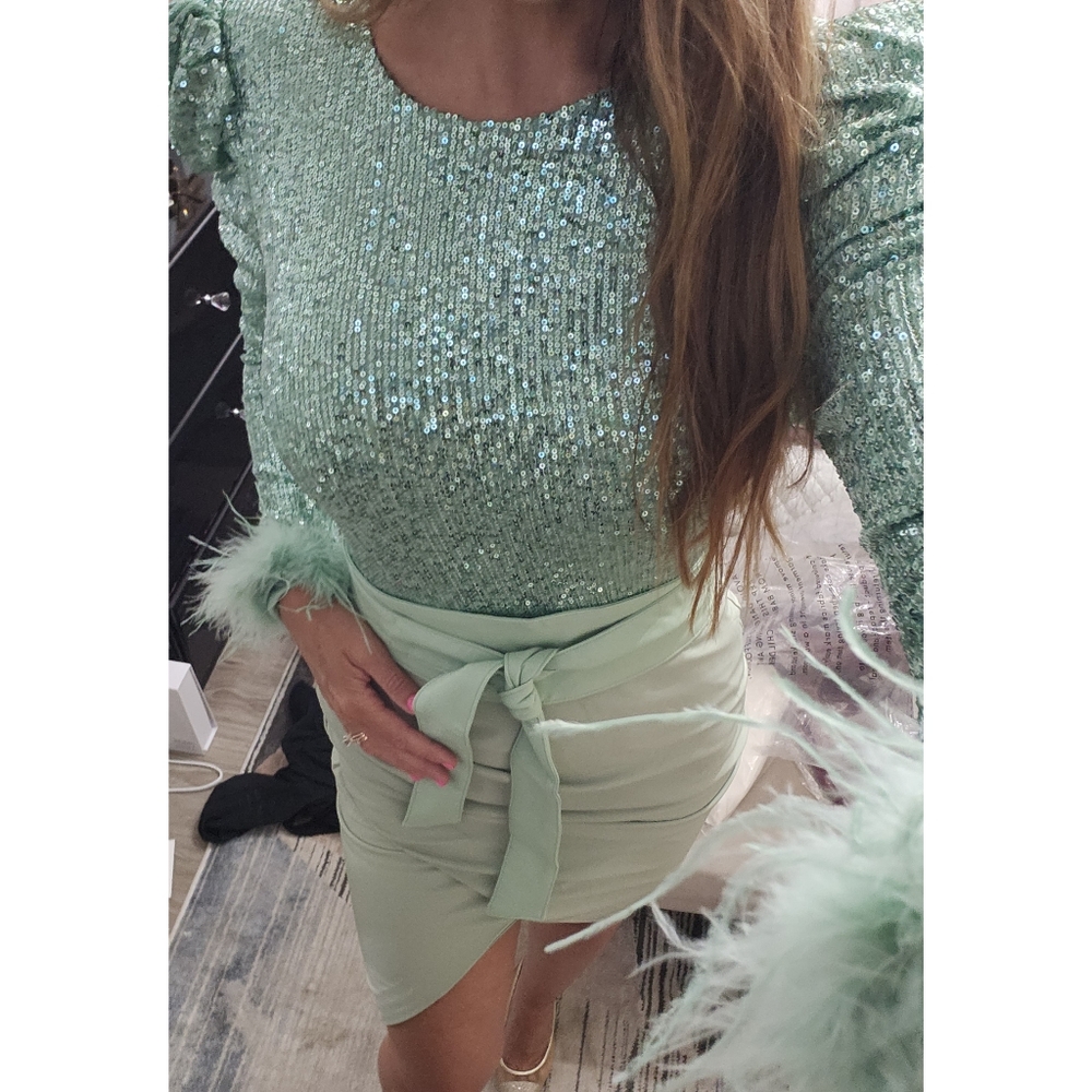 Lavish Alice Sequin Feather Trim Midi - Picture 9 of 15